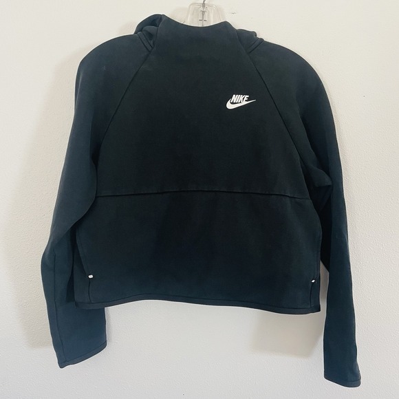 EUC Nike Tech Fleece Hoodie Womens Small Oversized Crop Pockets Black Athleisure - Picture 1 of 7